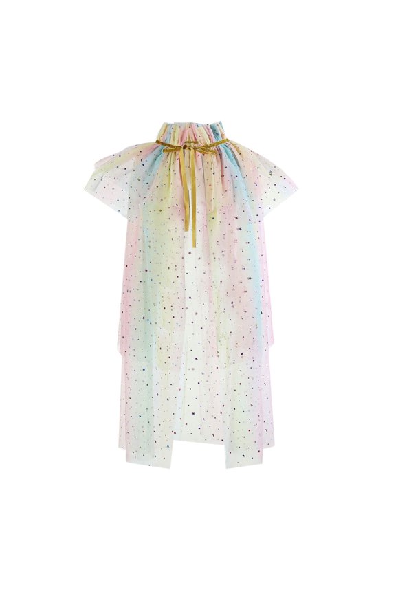 Toddler Girl Jacket Color Block Sequin Mesh Shawl Ruffle Lace Up Princess Cloak Kids Outerwear Jackets