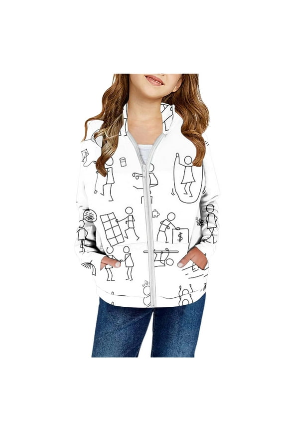 Toddler Girl Jacket Sketches DIY Painted Zipper Hoodie Fleece Hooded Cardigan With Pocket Kids Outerwear Jackets Size 12-24 Months