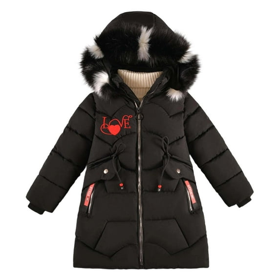 Lkhaha Toddler Girl Jackets Heart Print Warm Parka Long Thicken Puffer Down With Pocket Mid-Length Puffer Kid Child Fall Winter Clothes