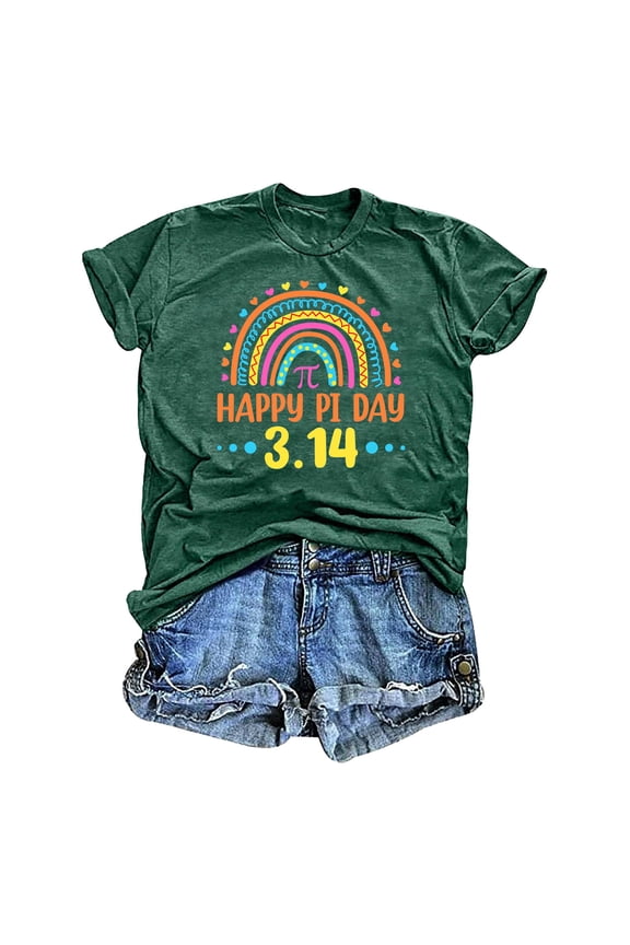 Tops for Women Trendy Pi Day Math Teacher . Graphic Happy Casual Short Sleeve Fashion Clothes 2026 Dark Green 2XL