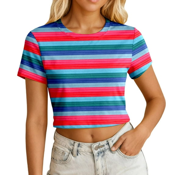 Lkhaha Womemn's Tee Shirt Printed Casual Short Sleeve Fashionable Crewneck Basic Lightweight Outfits Clothes 2026 Multicolour XS