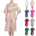 thumbnail image 1 of Lkhaha Women Satin Long Robe Kimono Style Loungewear with Belt and Slit Black L, 1 of 4