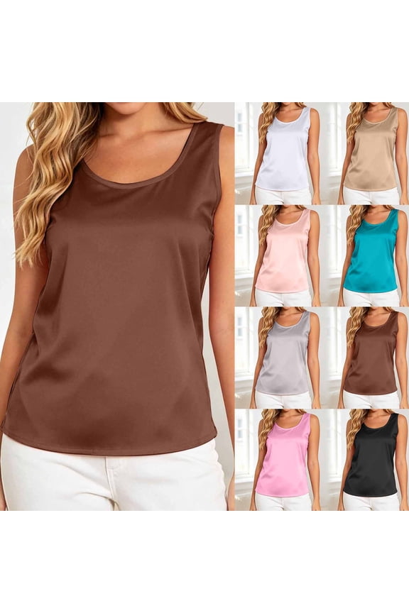 Women Solid Sleeveless Tank Tops Casual Basic Tees Simple Blouse Pink XXL