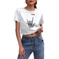 thumbnail image 1 of Lkhaha Women's Halloween Skeleton Print Cropped T Shirt Short Sleeve Round Neck Distressed Tee Casual Gothic Top For Fall Spring, 1 of 4