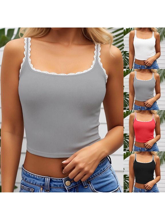 Women's Lace Trimmed Camisole Stretch Sleeveless Top For Layering Slim Fit Basic Undershirt White XL