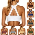 thumbnail image 1 of Lkhaha Women's Racerback Sports Bra Triangle Cutout Ribbed Yoga Workout Crop Top White S, 1 of 5