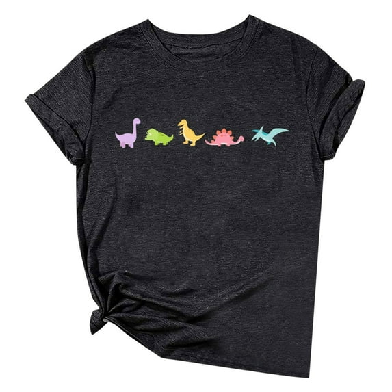 Lkhaha Women's T-Shirts Basic Tops Summer Letter Print Fashionable Colored Short Sleeved Plus Size Outfits Black L