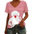 thumbnail image 1 of Lkhaha Women's T Shirts Fashion Casual Stripe Print Soft Breathable Basic Slim Undershirts Red 5XL, 1 of 4