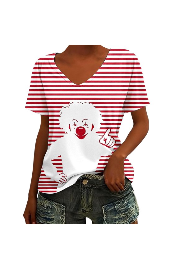 Women's T Shirts Fashion Casual Stripe Print Soft Breathable Basic Slim Undershirts XL