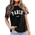 thumbnail image 1 of Lkhaha Women's T Shirts Letter Print Summer Short Sleeve Casual Crew Neck Trendy Outfits Black L, 1 of 5