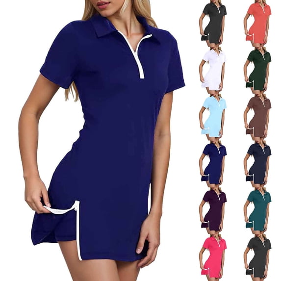 Lkhaha Women's Tennis Dress with Shorts Set Half-Zip Polo Collar Golf Athletic Dresses Quick Dry 2 Piece Outfits Dark Green XXXL