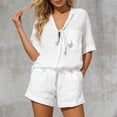 thumbnail image 1 of Lkhaha Women's Two-Piece Outfit Summer Solid Lace Up V-Neck Short Sleeve Top & Drawstring Shorts White XL, 1 of 3