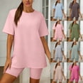 thumbnail image 1 of Lkhaha Womens 2 Piece Shorts Sets Summer Workout Lounge Outfits Oversized Yoga Athletic T Shirt Biker Short Matching Tracksuit Brown XXL, 1 of 5
