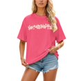 thumbnail image 1 of Lkhaha Womens Fashion Tees Tops Printed Loose Casual Short Sleeve Round Neck oft Breathable Y2K Clothes 2026 Hot Pink M, 1 of 5