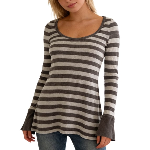 Lkhaha Womens Graphic T Shirts Striped Long Sleeve Crew Neck Basicted Casual Dressy Blouse Brown L