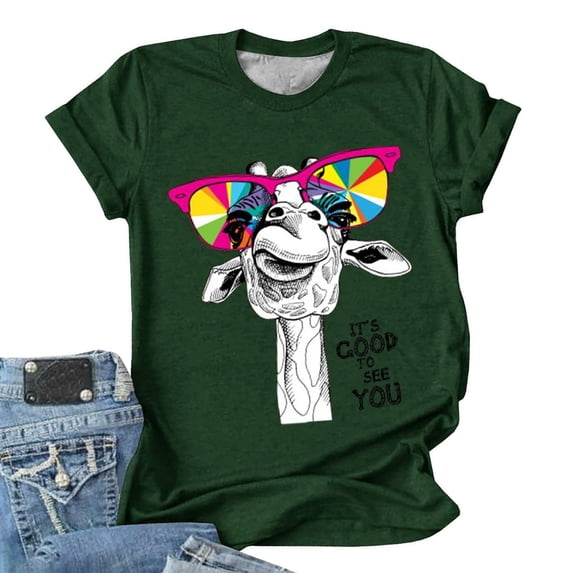 Lkhaha Womens T Shirts Casual Letter Print Loose Round Neck Short Sleeve Soft Breathable Plus Size Outfits Dark Green S
