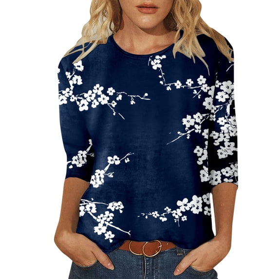 Lkhaha Womens T Shirts Casual Soft Stretchable Leisure Activities Modern Y2K Outfits Navy S