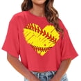 thumbnail image 1 of Lkhaha Womens Tops Casual T Shirts Short Sleeve Round Neck FootbPrint Versatile Plus Size Outfits Watermelon Red M, 1 of 4