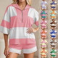 thumbnail image 1 of Lkhaha Womens Workout 2 Piece Outfits Striped Lounge Set Oversized Matching Top and Shorts Tracksuits Green S, 1 of 6
