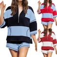 thumbnail image 1 of Lkhaha Womens Workout 2 Piece Outfits Striped Lounge Set Oversized Matching Top and Shorts Tracksuits Red S, 1 of 5