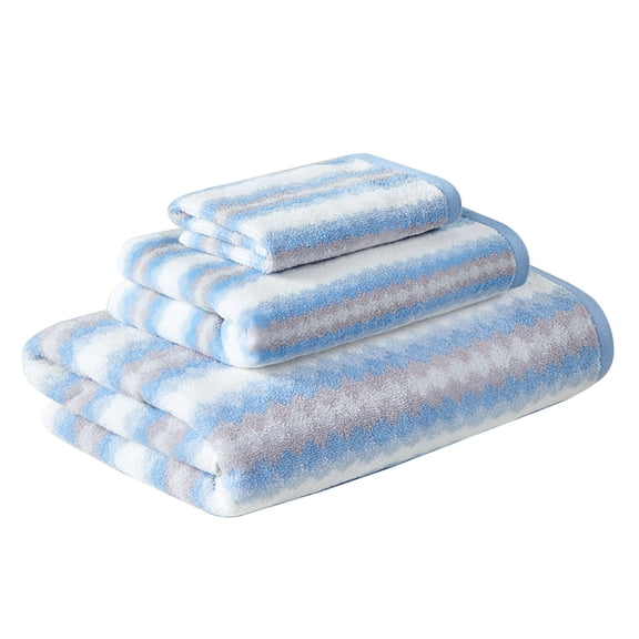 Lksixu Cotton Bath Towels Set, 3 Pcs Diamond Stripes Highly Absorbent Decorative Bath Towel, Hand Towel and Washcloth, 600GSM Ultra Soft Thicken Quick Drying Shower Towers for Bathroom Hotel