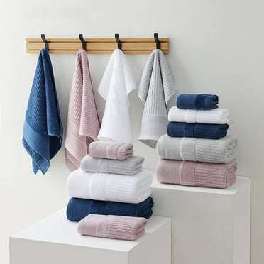 Lksixu Cotton Hand Towel, 14"x30" Ultra Soft and Highly Absorbent Turkish Bath Towel, 450 GSM Solid Stripe Jacquard Thicken Quick Drying Plush Face Towels for Bathroom Gym Shower Hotel and Spa