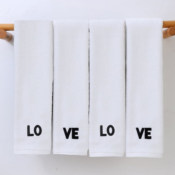 Lksixu Cotton Hand Towels Set of 4, 14"x30" Embroidered LOVE Pattern Highly Absorbent Bath Towel, 450 GSM Ultra Soft Thicken Quick Drying Plush Face Towels Valentine's Day Gifts for Bathroom