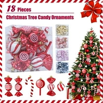 Lksixu 18 Pcs Christmas Candy Ornaments, Christmas Tree Decorations, Shatterproof Plastic Candy Cane Peppermint Decorative Pendants, Glitter Xmas Tree Hanging Lollipop for Holiday Wedding Party