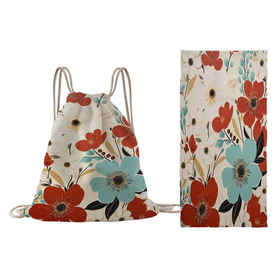 Lksixu 2 in 1 Packable Beach Towel & Backpack, Floral Print Microfiber Beach Towel with Built-in Storage, Sand Free Quick Dry Bath Towel Convertible Beach Mat & Carry Bag for Pool Camping Travel