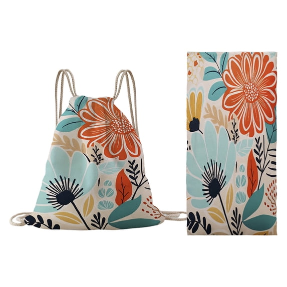 Lksixu 2 in 1 Packable Beach Towel & Backpack, Floral Print Microfiber Beach Towel with Built-in Storage, Sand Free Quick Dry Bath Towel Convertible Beach Mat & Carry Bag for Pool Camping Travel