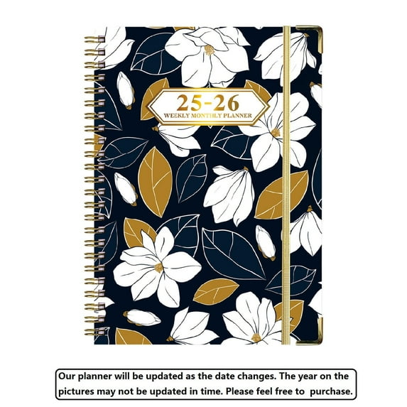 Lksixu 2025 Planner Coil Notebook, A5 Floral Prints Schedule Notebook With Separate Pages, Weekly & Monthly Organizer Notebook with Tabs and Elastic Closure Hardcover Academic Appointment Notebook