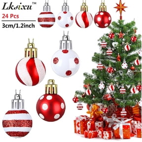 Lksixu 24 Pcs Christmas Balls Ornaments, Christmas Decorations for Xmas Tree 1.2" Mini Hand-Painted Glitter Decorative Ball Pendants, Shatterproof Christmas Tree Hanging Baubles for Party Holiday