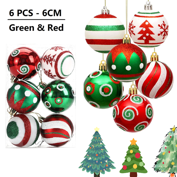Lksixu 24Pcs Christmas Tree Hanging Ornaments, Christmas Decorations for Xmas Tree, 2.36 inch Glitter Red and Green Shatterproof Christmas Tree Hanging Baubles, Christmas Pendant for Party Wedding