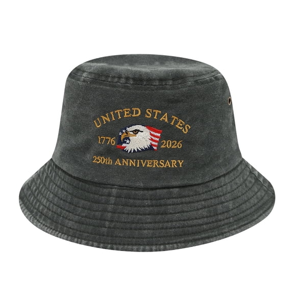 Lksixu 250 Anniversary USA Hat for Men Women, 1776-2026 Year Patriot Bucket Hat, Bald Eagle Design Wide Brim UV Protection Sun Hats Cotton Washed America 250th Commemorative Fishing Hat