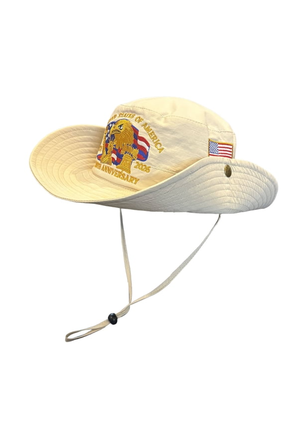 250th Anniversary USA Bucket Hat, 1776-2026 Year Embroidered Wide Brim Sun Hat, UV Protection Adjustable Patriotic Cap, Bald Eagle Design Commemorative Fishing Hat for Men & Women