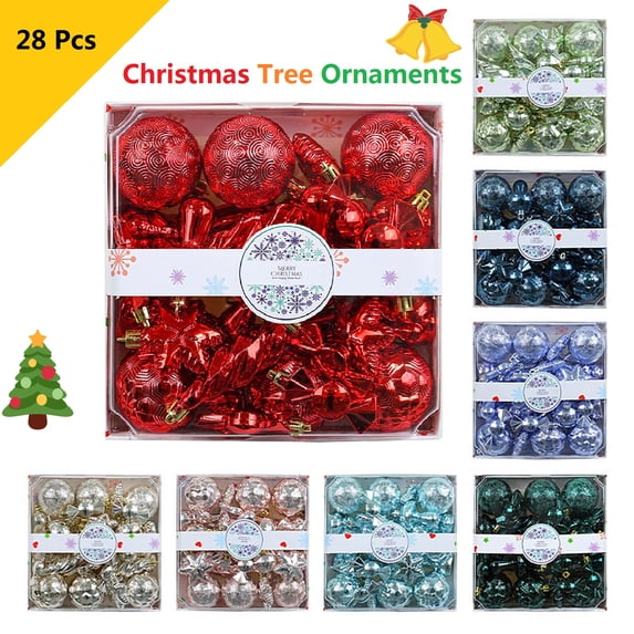 Lksixu 28 Pcs Christmas Tree Balls Ornaments, Christmas Decorations Glitter Textured Assorted Style Hanging Baubles with Loop, Shatterproof Xmas Tree Decorative Pendants for Holiday Party Indoor