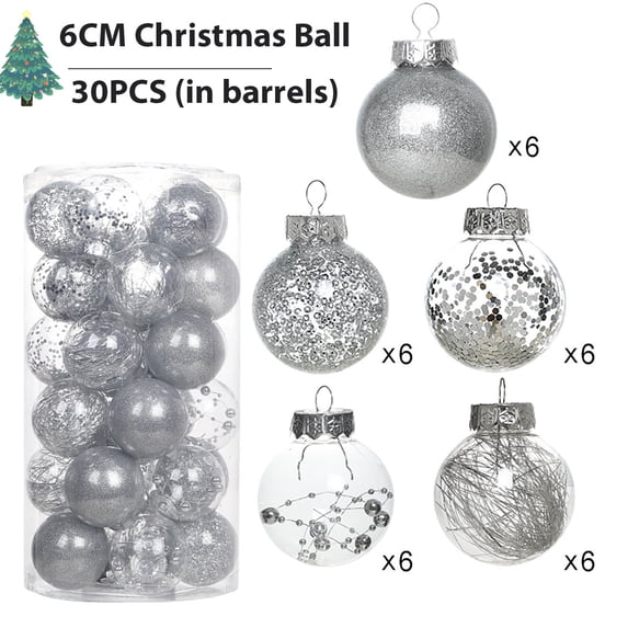 Lksixu 30Pcs Christmas Balls Ornaments, Christmas Decorations for Xmas Tree, 2.36" Glitter Shatterproof Decorative Balls with Stuffed Delicate Decor Christmas Tree Hanging Baubles for Party Wedding