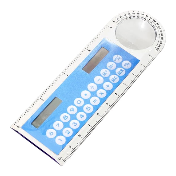 Lksixu 4 in 1 Students Calculator, Standard Basic Calculator with Ruler Magnifier and Protractor, Solar Powered Electronic Pocket Calculator Multifunctional Stationery Back to School Supplies for Kids