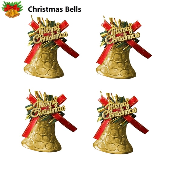 Lksixu 4 Pcs Christmas Bells Ornaments, Christmas Tree Decorations 1.57" Plastic Small Craft Bells Pendants with Bow and Ribbon, Vintage Christmas Hanging Decorative Bells for Xmas Tree Holiday Party