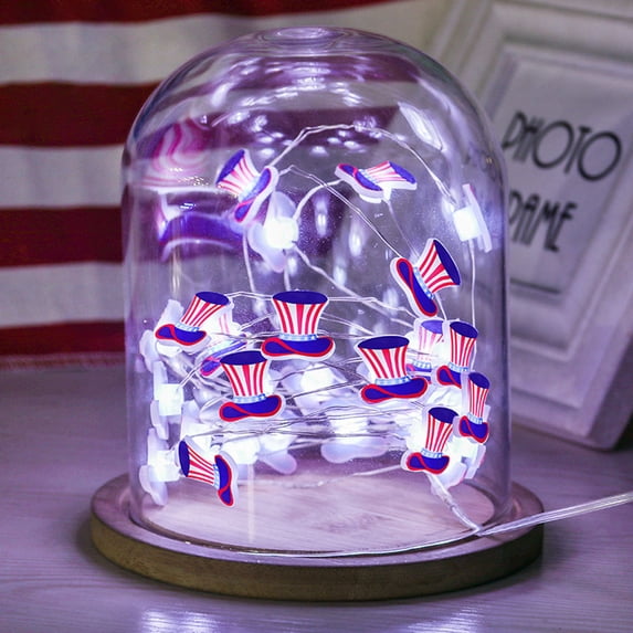 Lksixu 4th of July String Lights, 3.3ft Hat Shape American Flag Pattern LED Lights, Red White and Blue Patriotic Fairy Lights Battery Operated Hanging Decorative Lamp Independence Day Decoration
