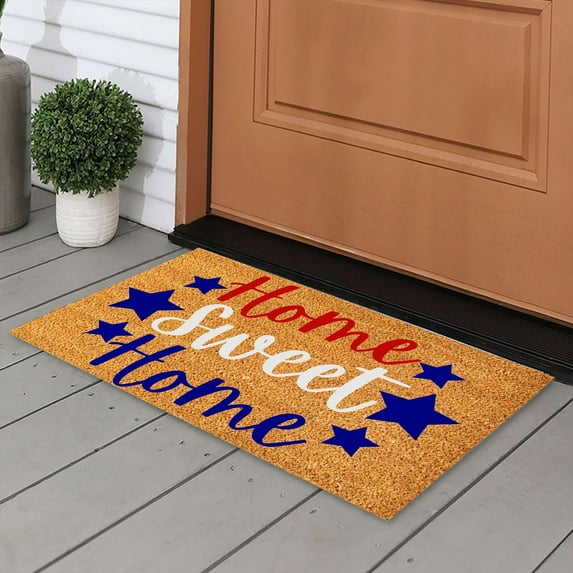 Lksixu 4th of July Welcome Doormat, 15.7x23.6 inch Red & Blue Star Patriotic Front Porch Rugs, Non-Slip Quick Dry Independence Day Entrance Door Mat Memorial Day Decorative Carpet for Outdoor Indoor