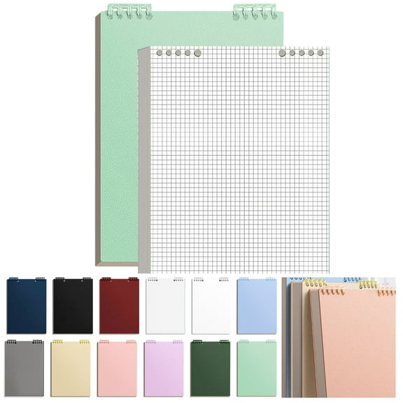 Lksixu Top Spiral Notebook, A5 Size Refillable Loose Leaf Grid Binding Notepads with Waterproof Cover, 60 Sheets 100 GSM Thick Paper Steno Pads Office Supplies for Work Business College