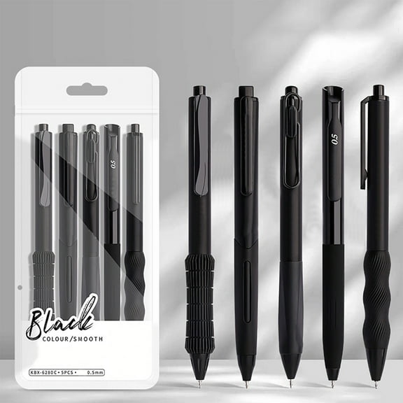 Lksixu 5 Pcs Retractable Gel Pens Set, 0.5mm Fine Point Gel-Ink Rollerball Pens with Comfortable Rubber Grip, Black Ink Smooth Writing and Quick-Drying Pens Aesthetic Office Supplies for Journaling