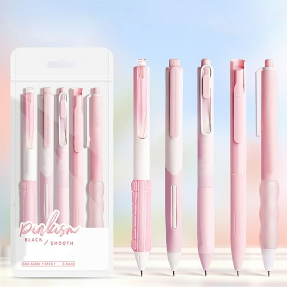 Lksixu 5 Pcs Retractable Gel Pens Set, 0.5mm Fine Point Gel-Ink Rollerball Pens with Comfortable Rubber Grip, Black Ink Smooth Writing and Quick-Drying Pens Aesthetic Office Supplies for Journaling