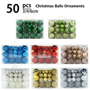 Lksixu 50 Pcs Christmas Tree Balls Ornaments, Christmas Decorations 4 Style Shatterproof Glitter Decorative Balls Pendants with 3 Sizes, Christmas Tree Hanging Bauble Sphere for Xmas Holiday Party