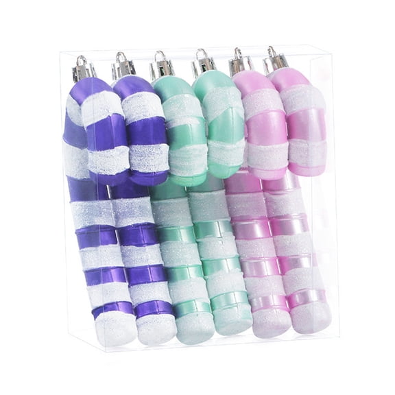 Lksixu 6 Pcs Christmas Tree Hanging Ornaments, Christmas Decorations 3.5" Shatterproof Plastic Candy Cane Decorative Pendants, Glitter Winter Holiday Xmas Tree Baubles for Party Wedding