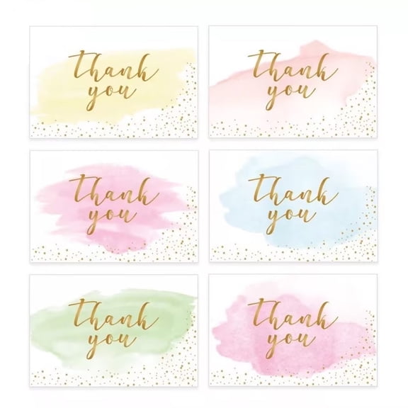 Lksixu 6 Pcs Thank You Cards With Envelopes, 4"x6" Watercolor Thank You Blank Notes Romantic Birthday Cards Appreciation Cards Gift Card for Christmas Wedding Monther's Day All Occasions