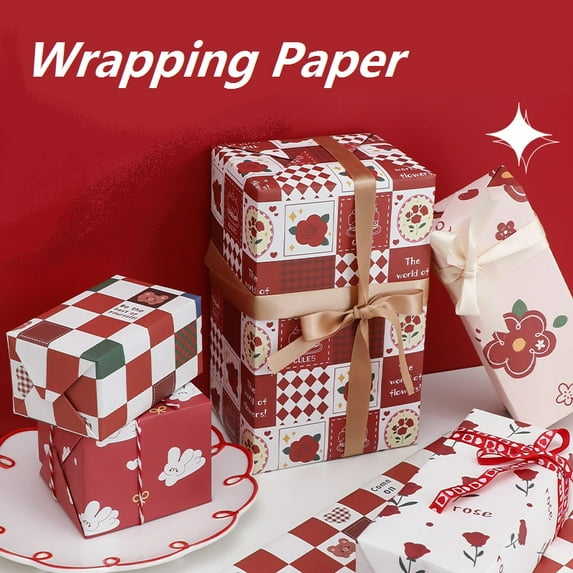 Lksixu 6 Sheet Valentine's Day Wrapping Paper, 19.5 x 27.5 inch 3 Style Folded Flat Flower Printed Kraft Gift Wrapping Paper DIY Craft Art Paper Gift Decoration Paper for Wedding Mother's Day Birthday