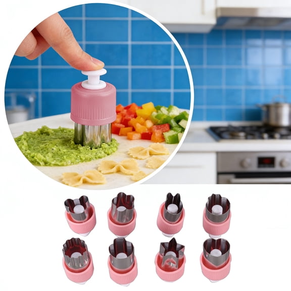 Lksixu 8 Pieces Mini Cookie Cutter Set, Stainless Steel Food Grade Cookie Mold - Heart, Flower, Star, Animals & Vegetable Shaped Fruit Stamp Mould for Cakes Biscuits and Sandwiches