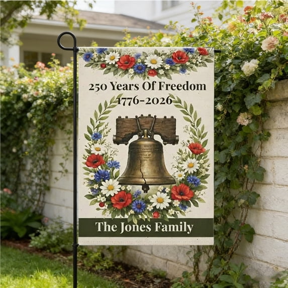 Lksixu America 250th Anniversary Garden Flag, 1776-2026 Commemorative USA 250 Years Banner, Double-Sided Red White & Blue Flowers Design Patriotic Yard Sign, 4th of July Decorations for Outdoor Lawn
